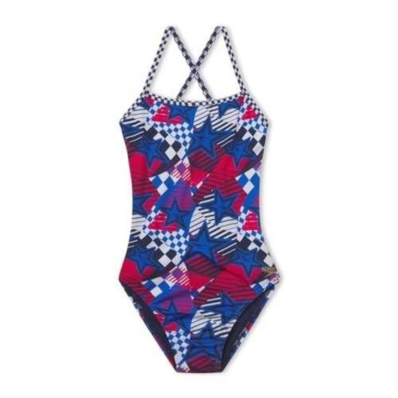 Speedo Printed Double X Back 1Pc Overdrive True Cobalt 38/US 12 - Picture 1 of 2